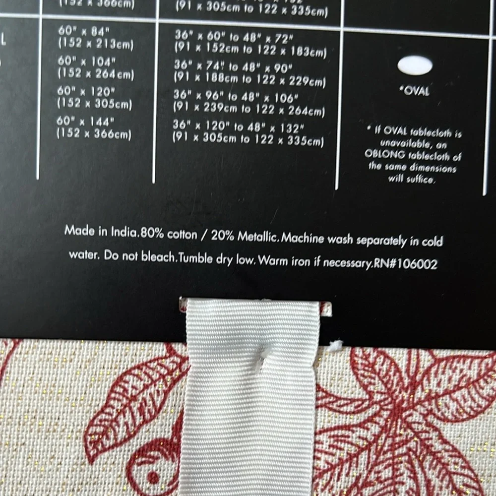 Tahari Christmas Poinsettia Holly Berry Shimmery Tablecloth 60”x144” Oblong